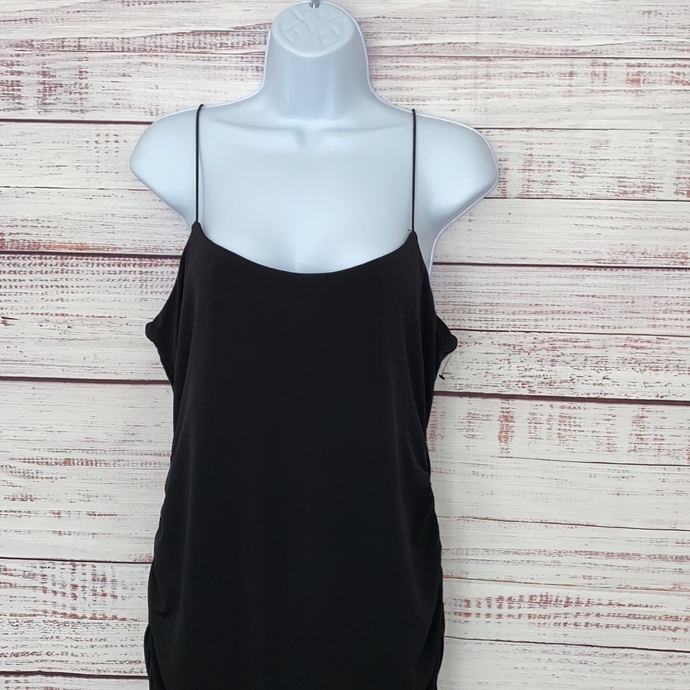 Leith Women's Solid Black Fitted Ruched Spaghetti… - image 2